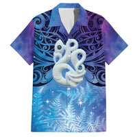 New Zealand Matariki Family Matching Summer Maxi Dress and Hawaiian Shirt Aotearoa Maori New Year Manaia Galaxy Vibes LT14 Dad's Shirt - Short Sleeve Blue - Polynesian Pride