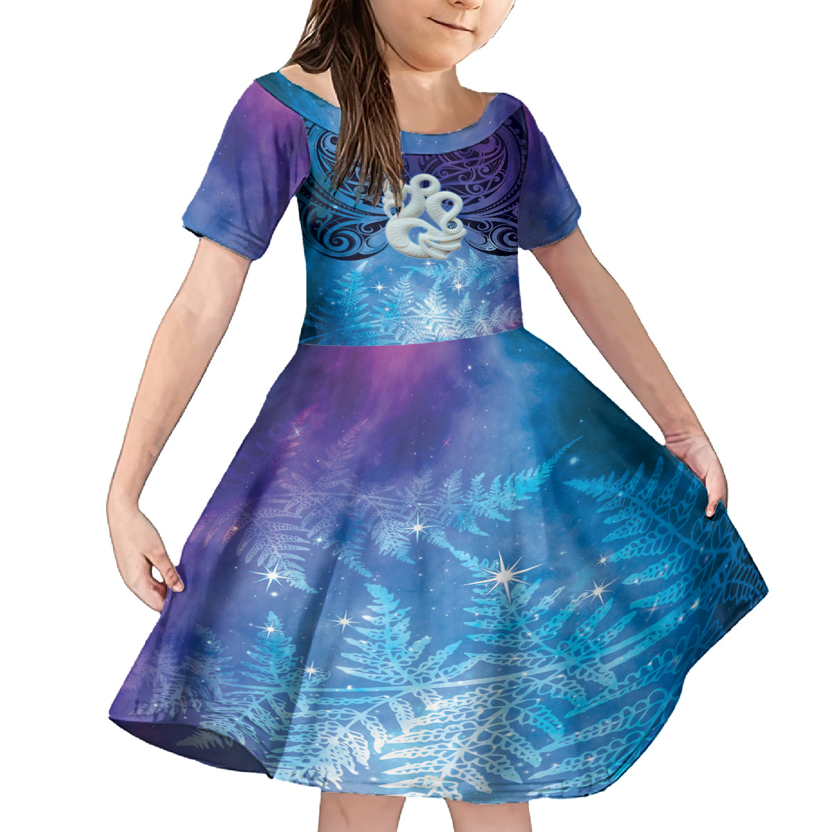 New Zealand Matariki Family Matching Tank Maxi Dress and Hawaiian Shirt Aotearoa Maori New Year Manaia Galaxy Vibes LT14 Daughter's Dress Blue - Polynesian Pride
