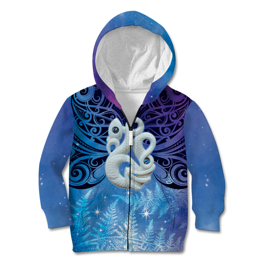 New Zealand Matariki Kid Hoodie Aotearoa Maori New Year Manaia Galaxy Vibes LT14 Zip Hoodie Blue - Polynesian Pride