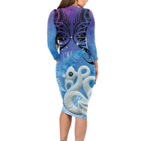New Zealand Matariki Long Sleeve Bodycon Dress Aotearoa Maori New Year Manaia Galaxy Vibes LT14 - Polynesian Pride