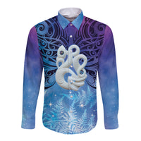 New Zealand Matariki Long Sleeve Button Shirt Aotearoa Maori New Year Manaia Galaxy Vibes LT14 Unisex Blue - Polynesian Pride