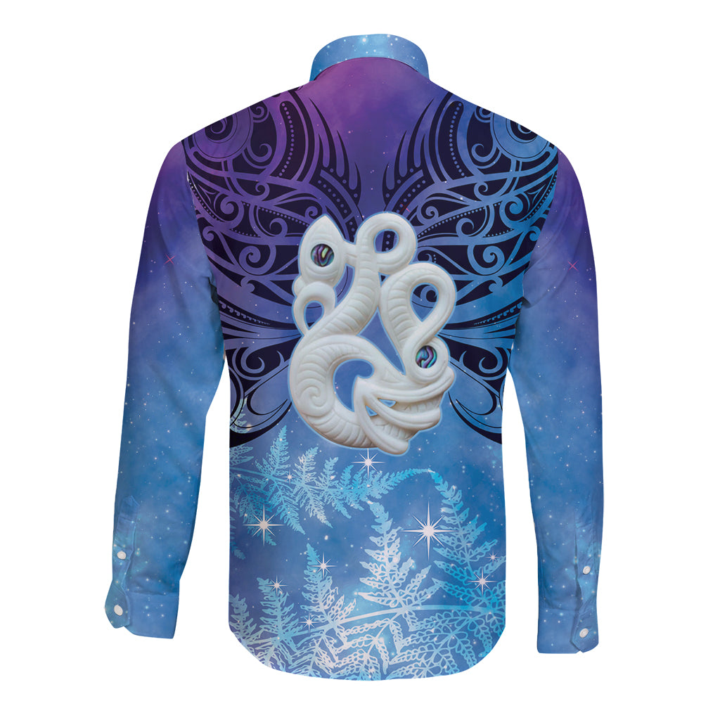 New Zealand Matariki Long Sleeve Button Shirt Aotearoa Maori New Year Manaia Galaxy Vibes LT14 - Polynesian Pride