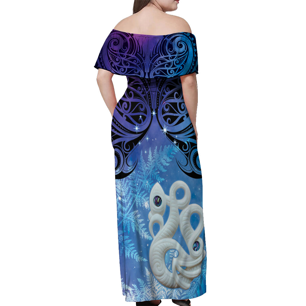 New Zealand Matariki Off Shoulder Maxi Dress Aotearoa Maori New Year Manaia Galaxy Vibes LT14 - Polynesian Pride