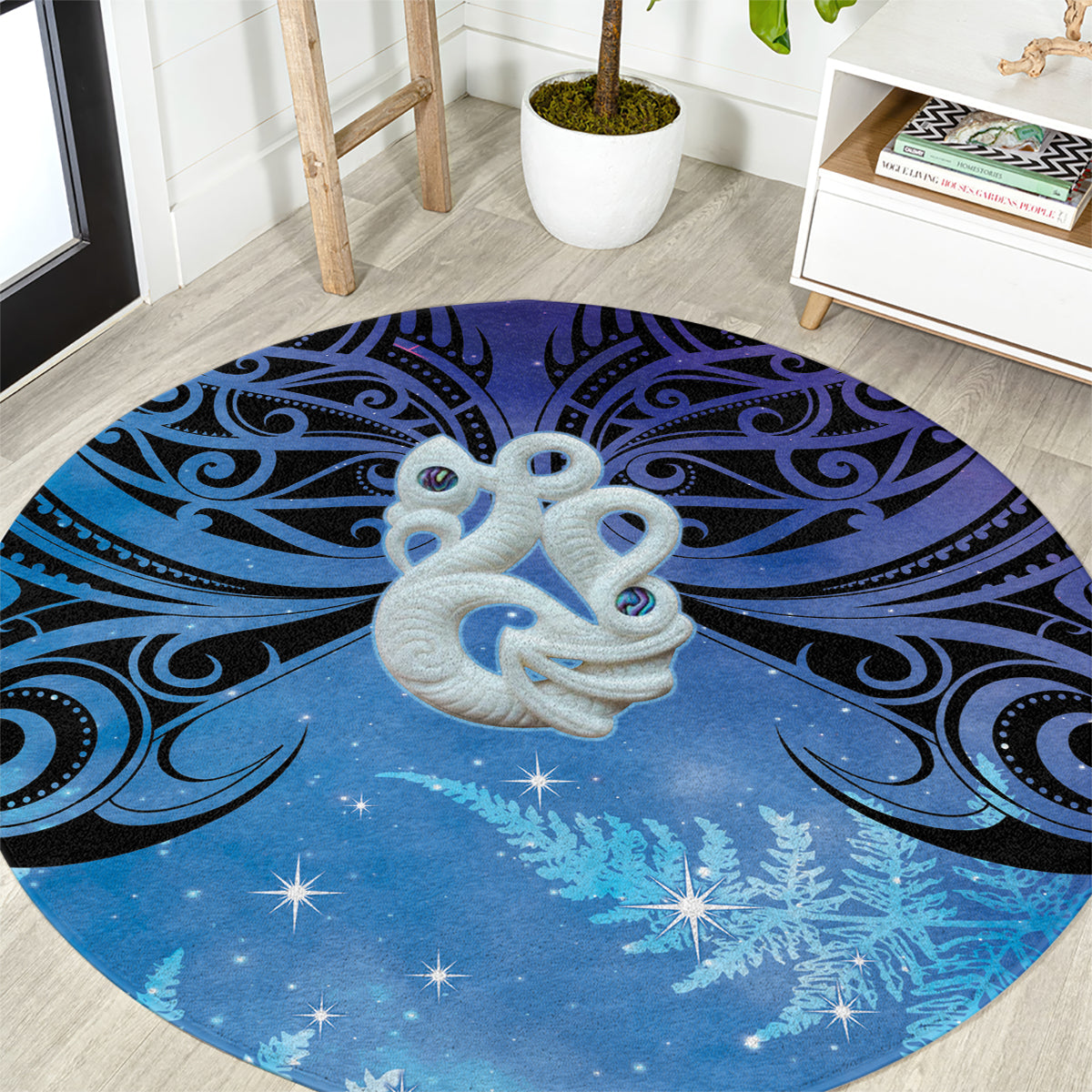 New Zealand Matariki Round Carpet Aotearoa Maori New Year Manaia Galaxy Vibes LT14 Blue - Polynesian Pride