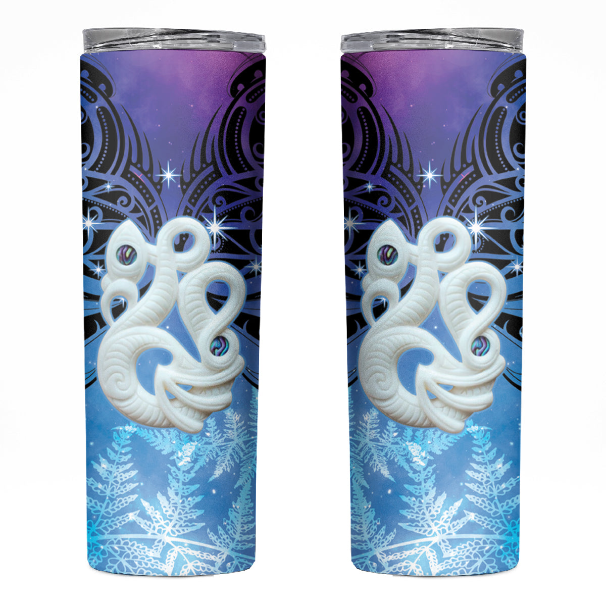 New Zealand Matariki Skinny Tumbler Aotearoa Maori New Year Manaia Galaxy Vibes LT14 Blue - Polynesian Pride