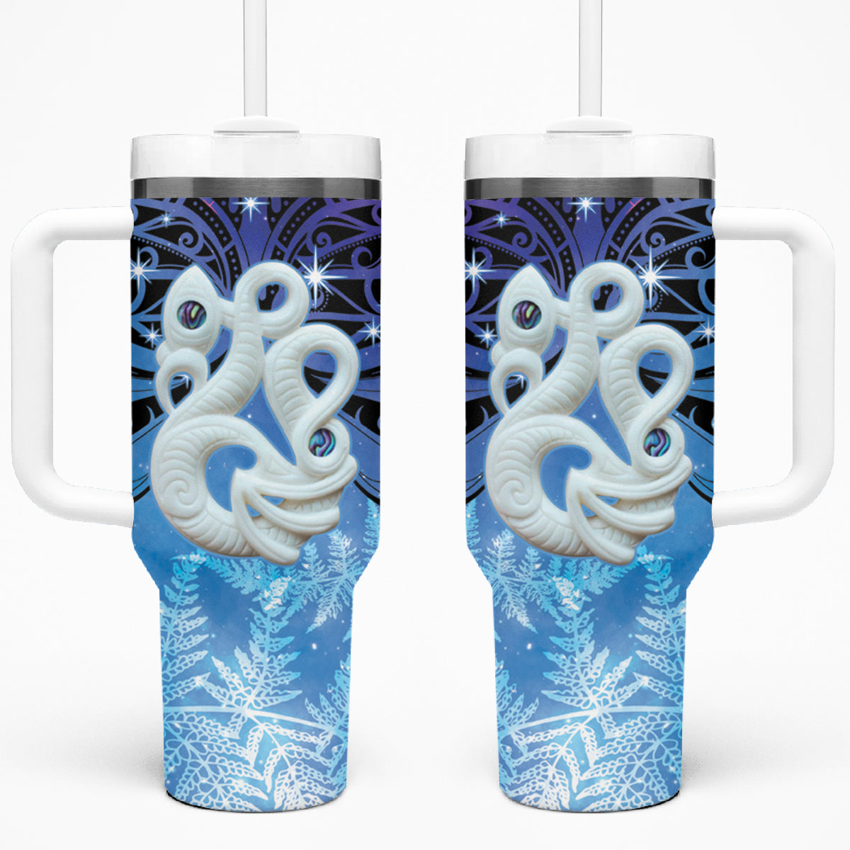 New Zealand Matariki Tumbler With Handle Aotearoa Maori New Year Manaia Galaxy Vibes LT14 One Size: 40 oz Blue - Polynesian Pride
