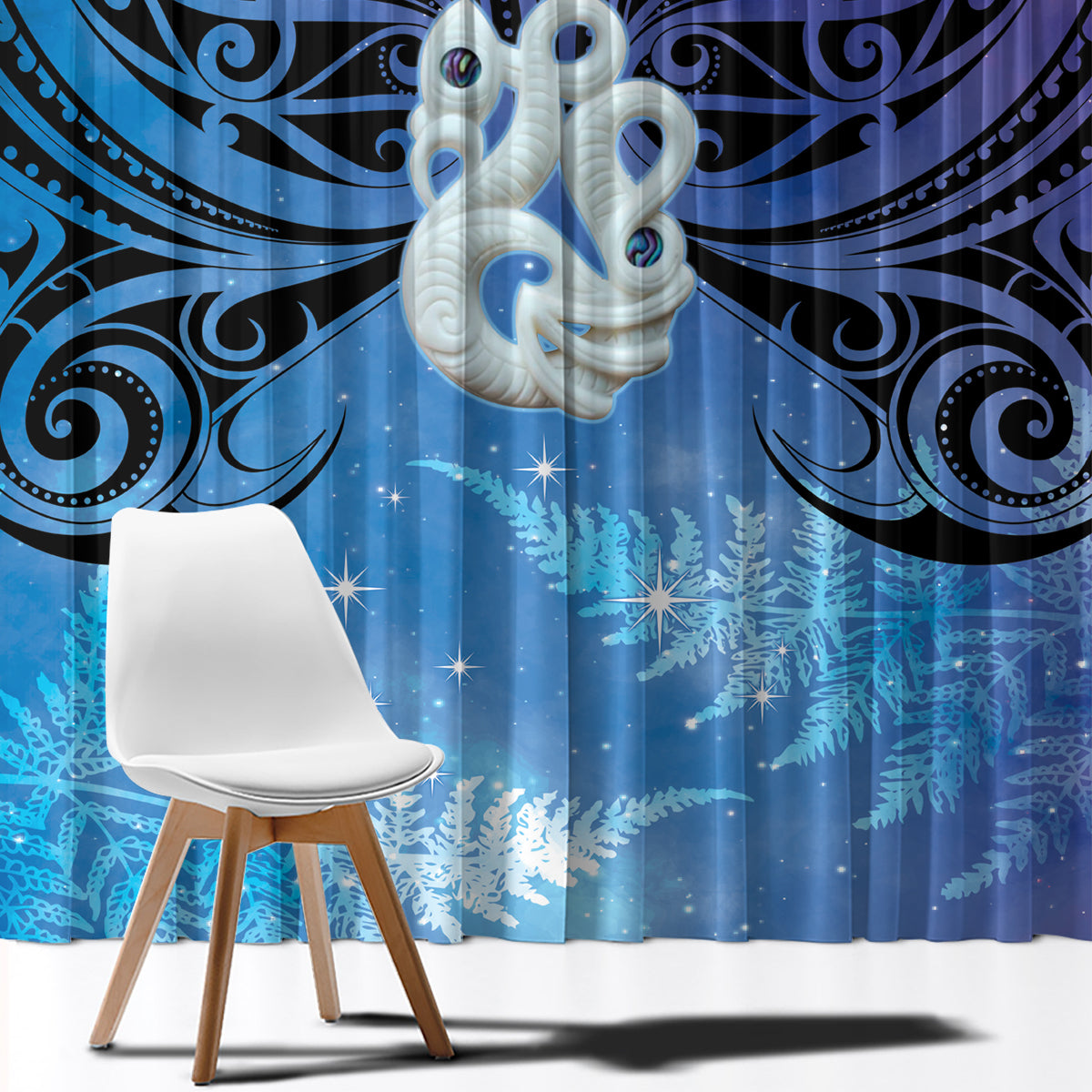 New Zealand Matariki Window Curtain Aotearoa Maori New Year Manaia Galaxy Vibes LT14 - Polynesian Pride