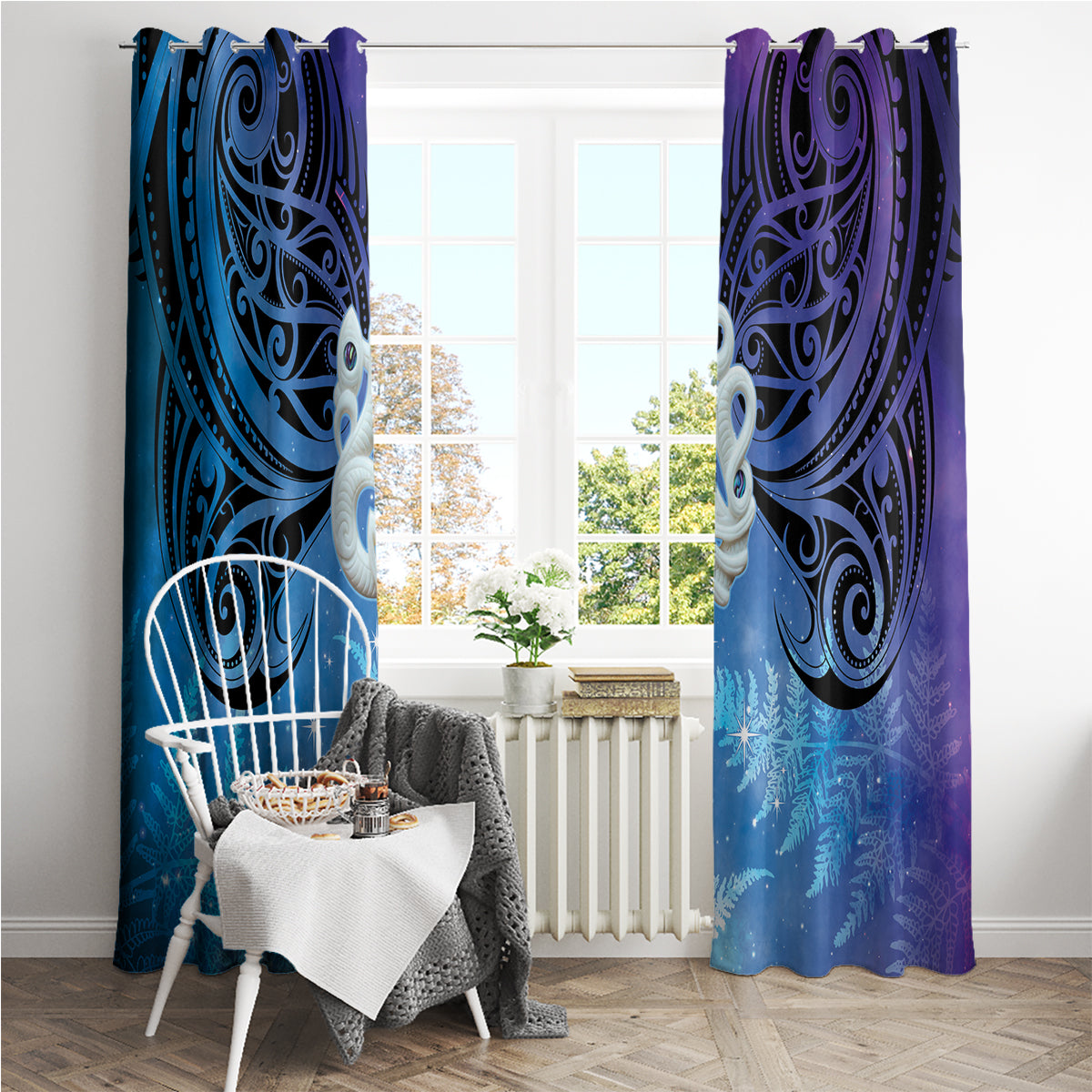 New Zealand Matariki Window Curtain Aotearoa Maori New Year Manaia Galaxy Vibes LT14 - Polynesian Pride