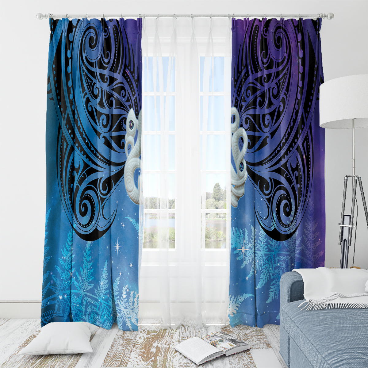 New Zealand Matariki Window Curtain Aotearoa Maori New Year Manaia Galaxy Vibes LT14 - Polynesian Pride