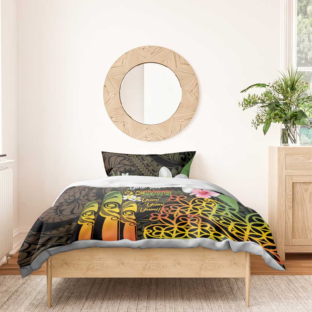 Personalised Vanuatu Independence Day Bedding Set Carving Drum Sand Drawing Turtle