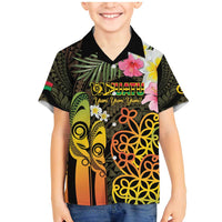Personalised Vanuatu Independence Day Family Matching Mermaid Dress and Hawaiian Shirt Carving Drum Sand Drawing Turtle LT14 Son's Shirt Black - Polynesian Pride