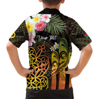 Personalised Vanuatu Independence Day Family Matching Off The Shoulder Long Sleeve Dress and Hawaiian Shirt Carving Drum Sand Drawing Turtle LT14 - Polynesian Pride