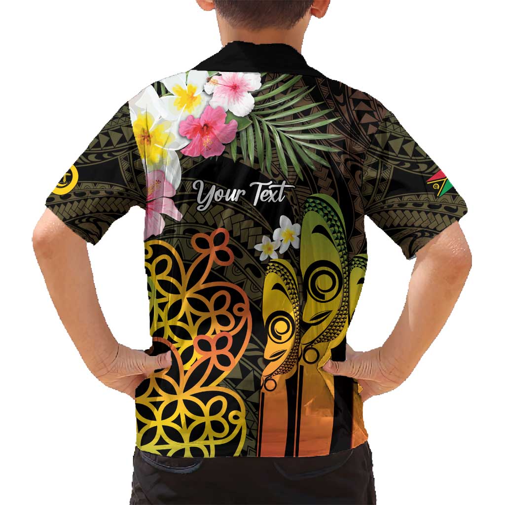 Personalised Vanuatu Independence Day Family Matching Off Shoulder Maxi Dress and Hawaiian Shirt Carving Drum Sand Drawing Turtle LT14 - Polynesian Pride