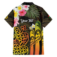 Personalised Vanuatu Independence Day Family Matching Off Shoulder Short Dress and Hawaiian Shirt Carving Drum Sand Drawing Turtle LT14 - Polynesian Pride
