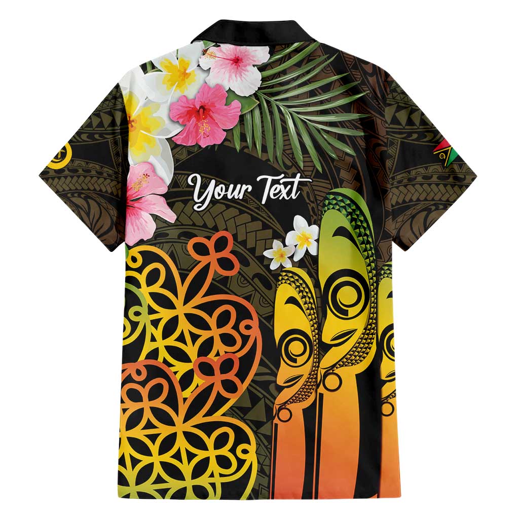 Personalised Vanuatu Independence Day Family Matching Short Sleeve Bodycon Dress and Hawaiian Shirt Carving Drum Sand Drawing Turtle LT14 - Polynesian Pride
