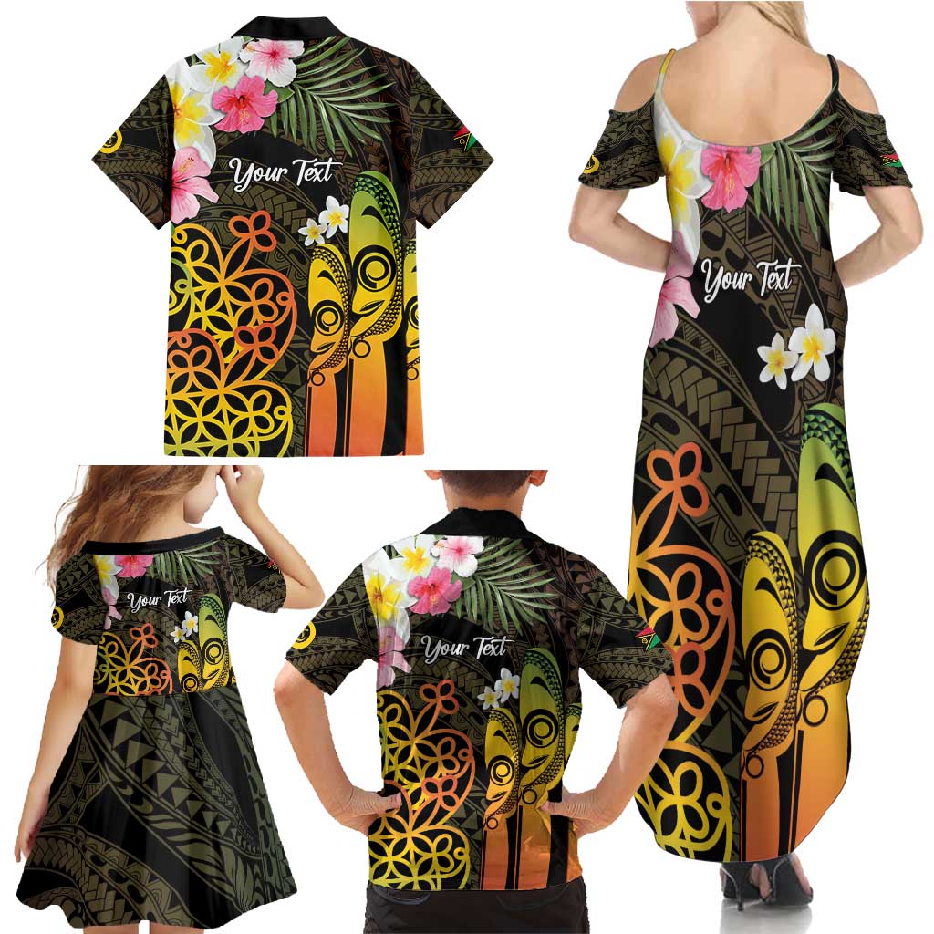 Personalised Vanuatu Independence Day Family Matching Summer Maxi Dress and Hawaiian Shirt Carving Drum Sand Drawing Turtle LT14 - Polynesian Pride