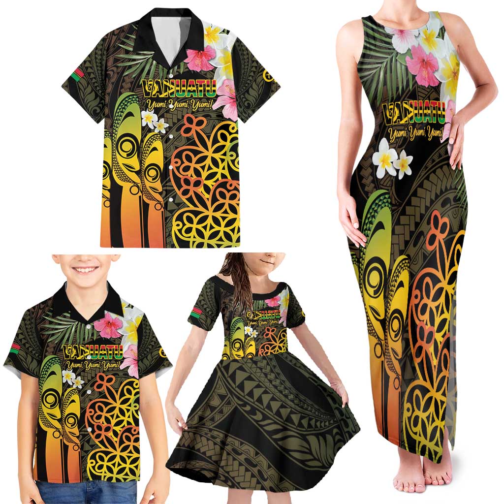 Personalised Vanuatu Independence Day Family Matching Tank Maxi Dress and Hawaiian Shirt Carving Drum Sand Drawing Turtle LT14 - Polynesian Pride