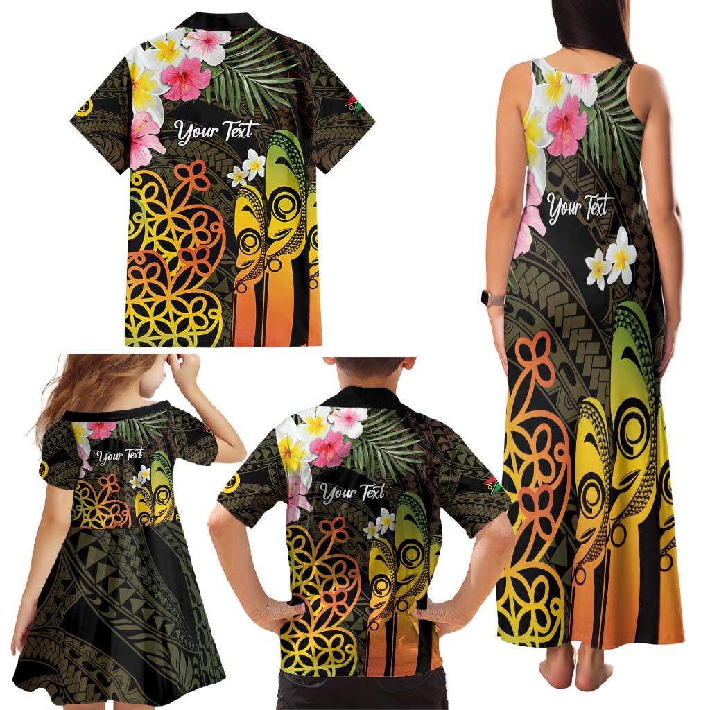 Personalised Vanuatu Independence Day Family Matching Tank Maxi Dress and Hawaiian Shirt Carving Drum Sand Drawing Turtle LT14 - Polynesian Pride