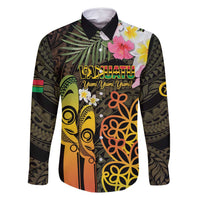 Personalised Vanuatu Independence Day Family Matching Tank Maxi Dress and Hawaiian Shirt Carving Drum Sand Drawing Turtle LT14 Dad's Shirt - Long Sleeve Black - Polynesian Pride
