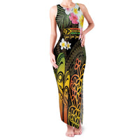 Personalised Vanuatu Independence Day Family Matching Tank Maxi Dress and Hawaiian Shirt Carving Drum Sand Drawing Turtle LT14 Mom's Dress Black - Polynesian Pride
