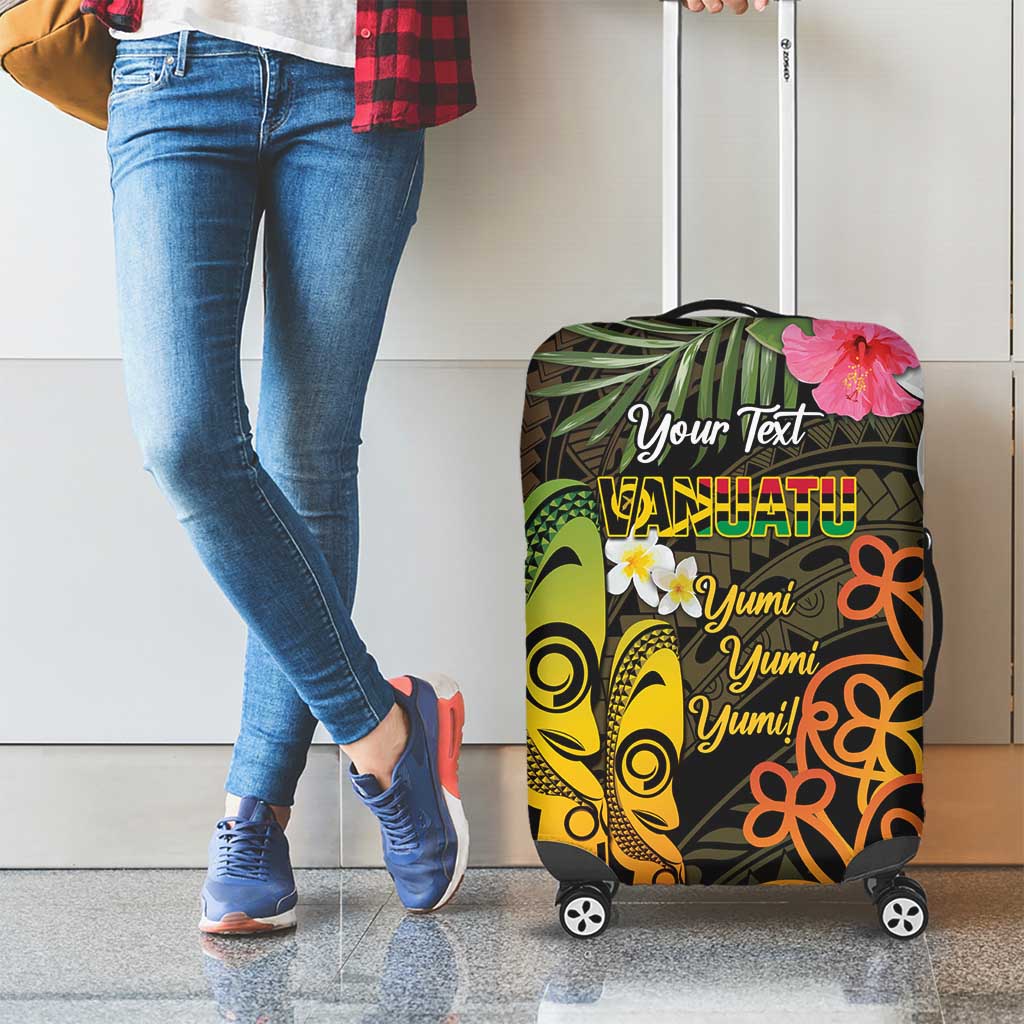 Personalised Vanuatu Independence Day Luggage Cover Carving Drum Sand Drawing Turtle