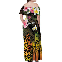 Personalised Vanuatu Independence Day Off Shoulder Maxi Dress Carving Drum Sand Drawing Turtle LT14 - Polynesian Pride