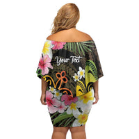 Personalised Vanuatu Independence Day Off Shoulder Short Dress Carving Drum Sand Drawing Turtle LT14 - Polynesian Pride