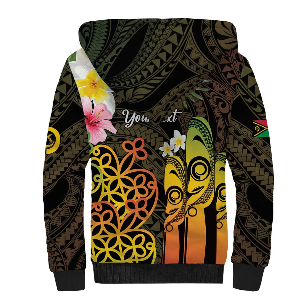 Personalised Vanuatu Independence Day Sherpa Hoodie Carving Drum Sand Drawing Turtle