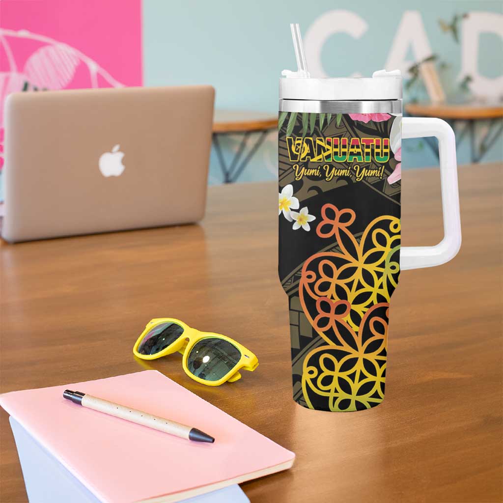 Personalised Vanuatu Independence Day Tumbler With Handle Carving Drum Sand Drawing Turtle