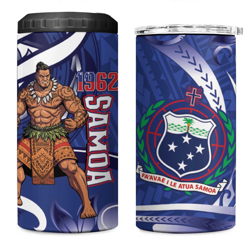 Samoa Independence Day 4 in 1 Can Cooler Tumbler 1962 Proud Samoan Warrior LT14 One Size: 16 oz Blue - Polynesian Pride