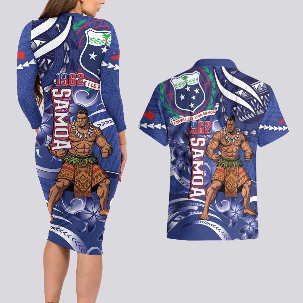 Samoa Independence Day Couples Matching Long Sleeve Bodycon Dress and Hawaiian Shirt 1962 Proud Samoan Warrior LT14 - Polynesian Pride