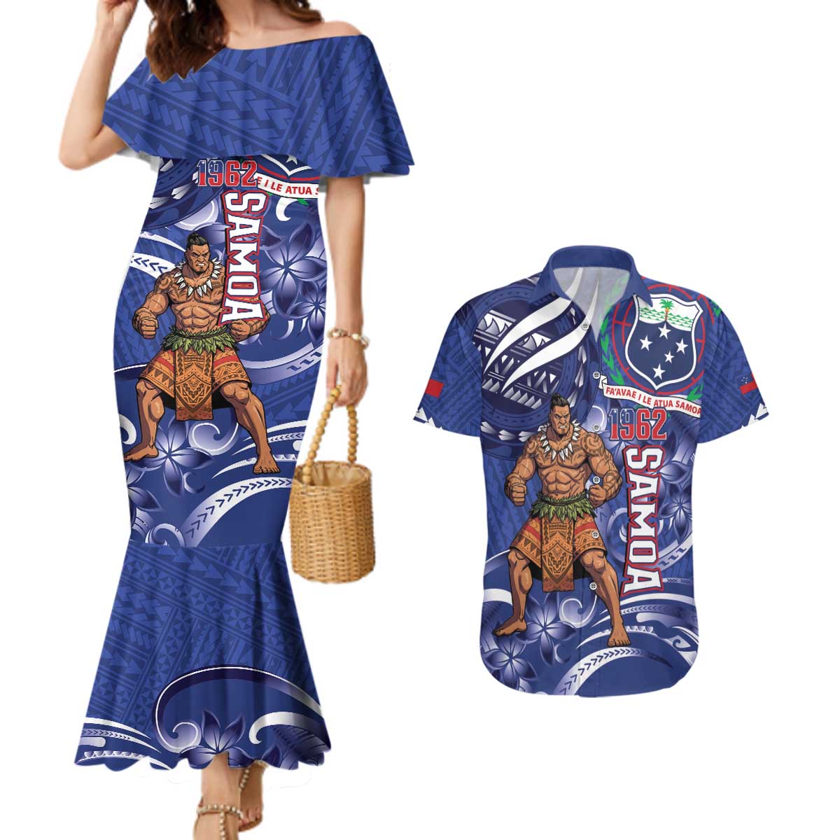 Samoa Independence Day Couples Matching Mermaid Dress and Hawaiian Shirt 1962 Proud Samoan Warrior