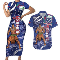 Samoa Independence Day Couples Matching Short Sleeve Bodycon Dress and Hawaiian Shirt 1962 Proud Samoan Warrior LT14 Blue - Polynesian Pride