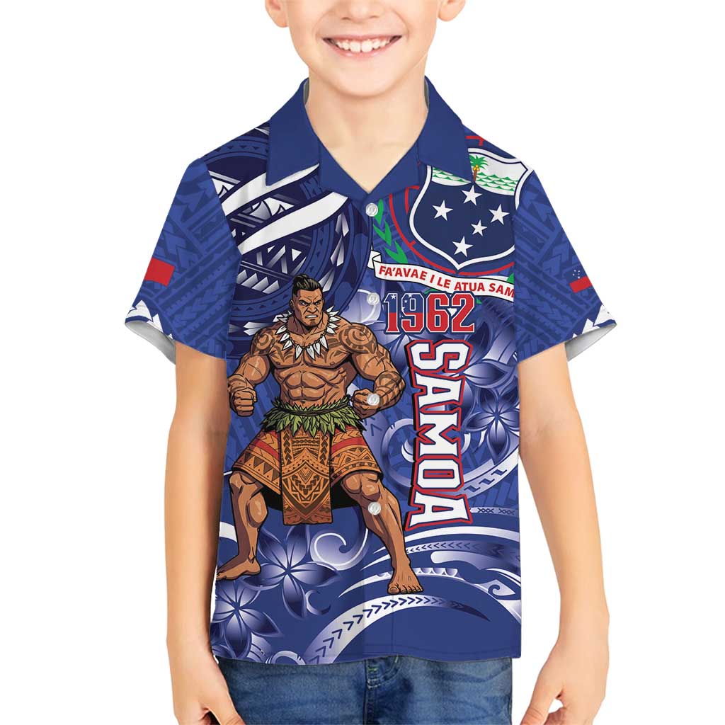 Samoa Independence Day Family Matching Off Shoulder Maxi Dress and Hawaiian Shirt 1962 Proud Samoan Warrior LT14 Son's Shirt Blue - Polynesian Pride