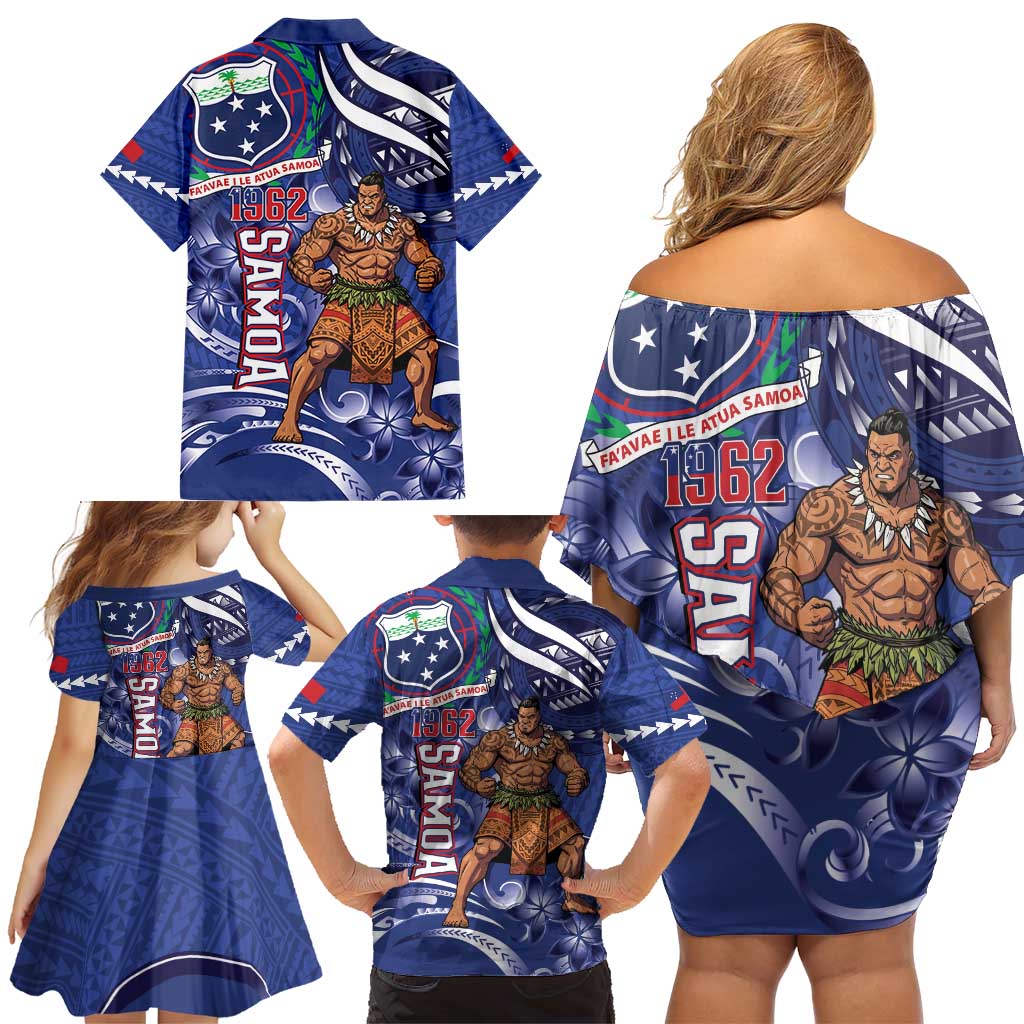 Samoa Independence Day Family Matching Off Shoulder Short Dress and Hawaiian Shirt 1962 Proud Samoan Warrior LT14 - Polynesian Pride