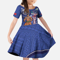 Samoa Independence Day Family Matching Short Sleeve Bodycon Dress and Hawaiian Shirt 1962 Proud Samoan Warrior LT14 Daughter's Dress Blue - Polynesian Pride