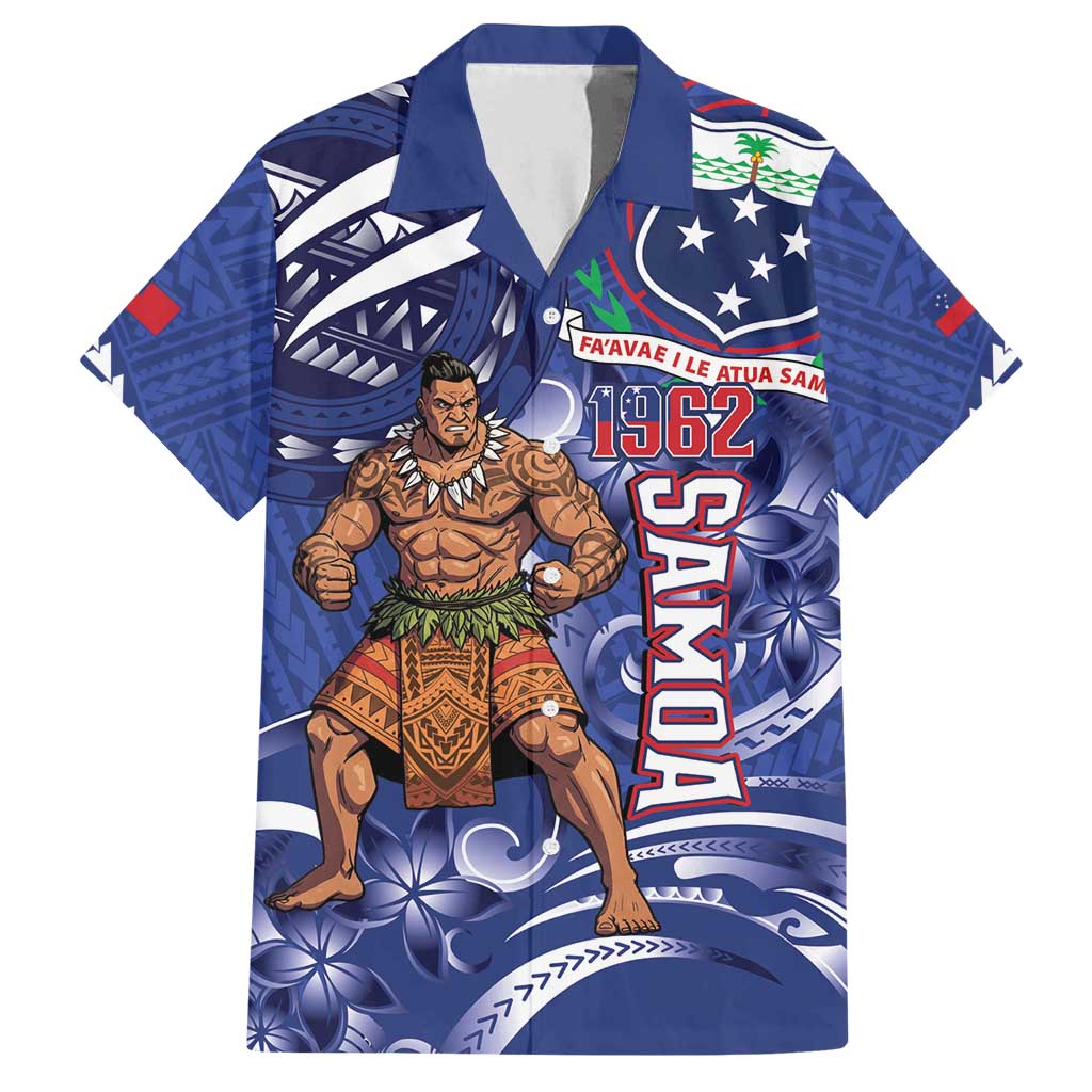 Samoa Independence Day Family Matching Summer Maxi Dress and Hawaiian Shirt 1962 Proud Samoan Warrior LT14 Dad's Shirt - Short Sleeve Blue - Polynesian Pride