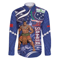Samoa Independence Day Family Matching Tank Maxi Dress and Hawaiian Shirt 1962 Proud Samoan Warrior LT14 Dad's Shirt - Long Sleeve Blue - Polynesian Pride