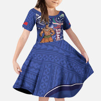 Samoa Independence Day Kid Short Sleeve Dress 1962 Proud Samoan Warrior LT14 KID Blue - Polynesian Pride