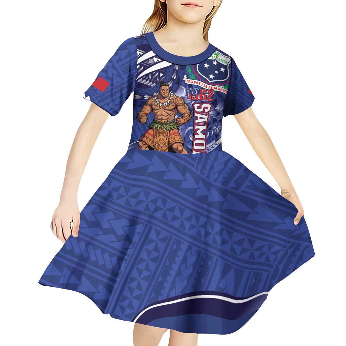 Samoa Independence Day Kid Short Sleeve Dress 1962 Proud Samoan Warrior LT14 - Polynesian Pride
