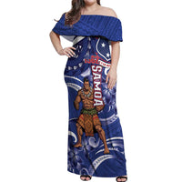 Samoa Independence Day Off Shoulder Maxi Dress 1962 Proud Samoan Warrior LT14 Women Blue - Polynesian Pride