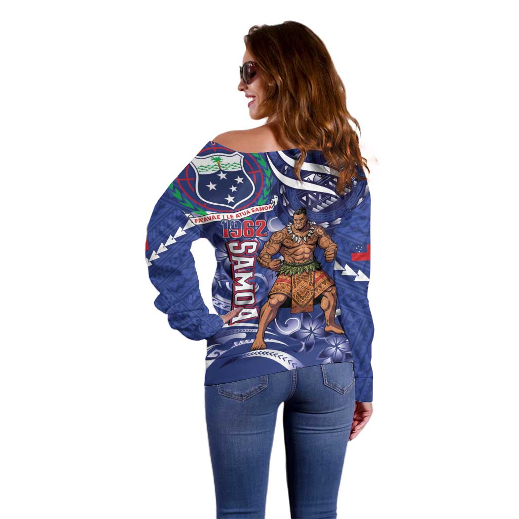 Samoa Independence Day Off Shoulder Sweater 1962 Proud Samoan Warrior