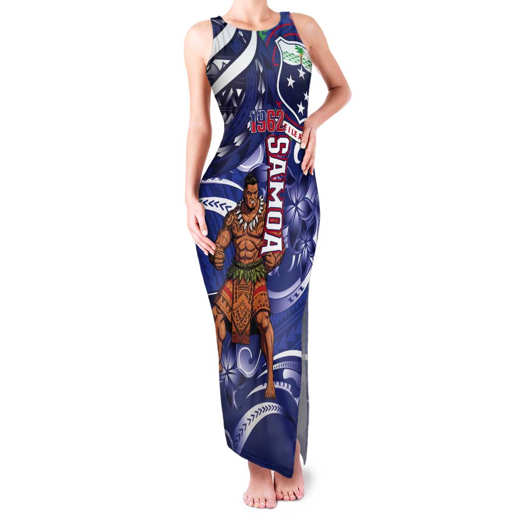 Samoa Independence Day Tank Maxi Dress 1962 Proud Samoan Warrior LT14 Women Blue - Polynesian Pride