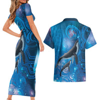 Paikea New Zealand Matariki Couples Matching Short Sleeve Bodycon Dress and Hawaiian Shirt Humpback Whale Taniko Motifs Ocean Vibes LT14 - Polynesian Pride