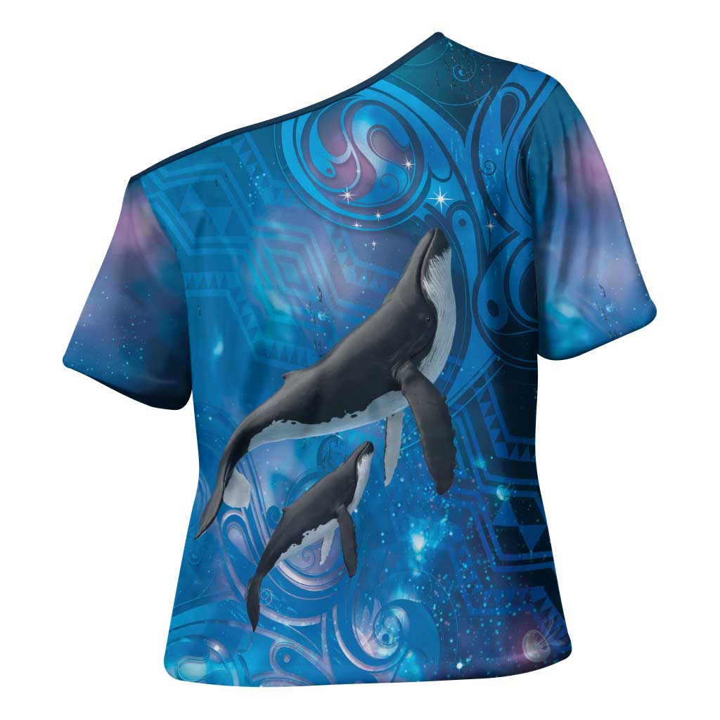 Paikea New Zealand Matariki Cross Shoulder Shirt Humpback Whale Taniko Motifs Ocean Vibes LT14 - Polynesian Pride