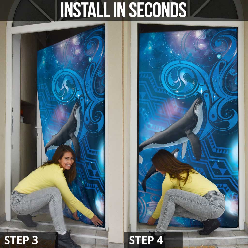 Paikea New Zealand Matariki Door Cover Humpback Whale Taniko Motifs Ocean Vibes LT14 - Polynesian Pride