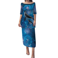 Paikea New Zealand Matariki Family Matching Puletasi and Hawaiian Shirt Humpback Whale Taniko Motifs Ocean Vibes LT14 Mom's Dress Blue - Polynesian Pride