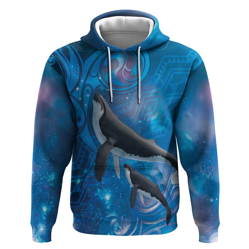 Paikea New Zealand Matariki Hoodie Humpback Whale Taniko Motifs Ocean Vibes LT14 Pullover Hoodie Blue - Polynesian Pride