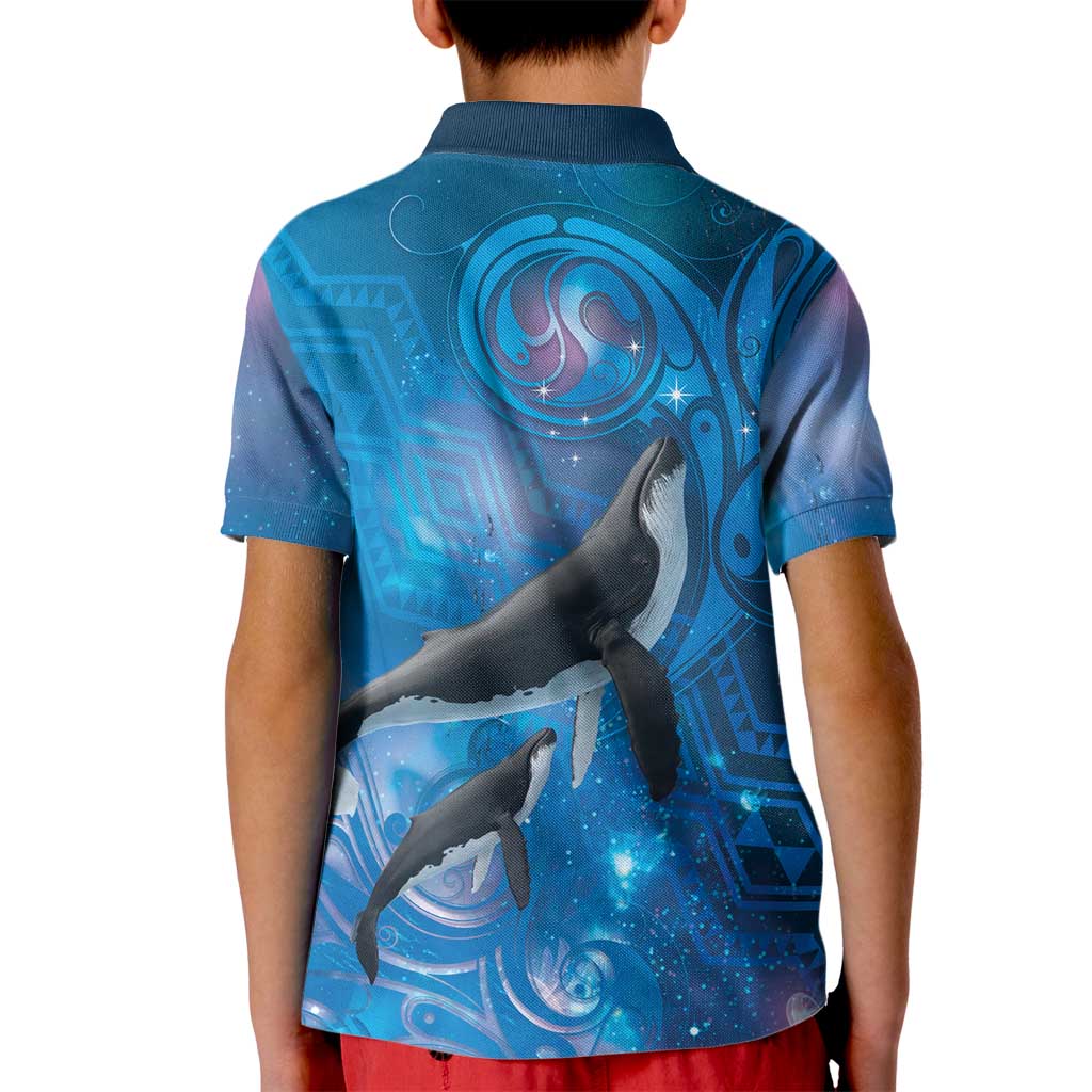 Paikea New Zealand Matariki Kid Polo Shirt Humpback Whale Taniko Motifs Ocean Vibes LT14 - Polynesian Pride