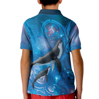 Paikea New Zealand Matariki Kid Polo Shirt Humpback Whale Taniko Motifs Ocean Vibes LT14 - Polynesian Pride